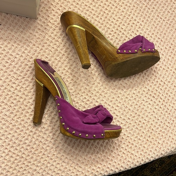 Jimmy Choo Purple and Wood Heels - Picture 2 of 10